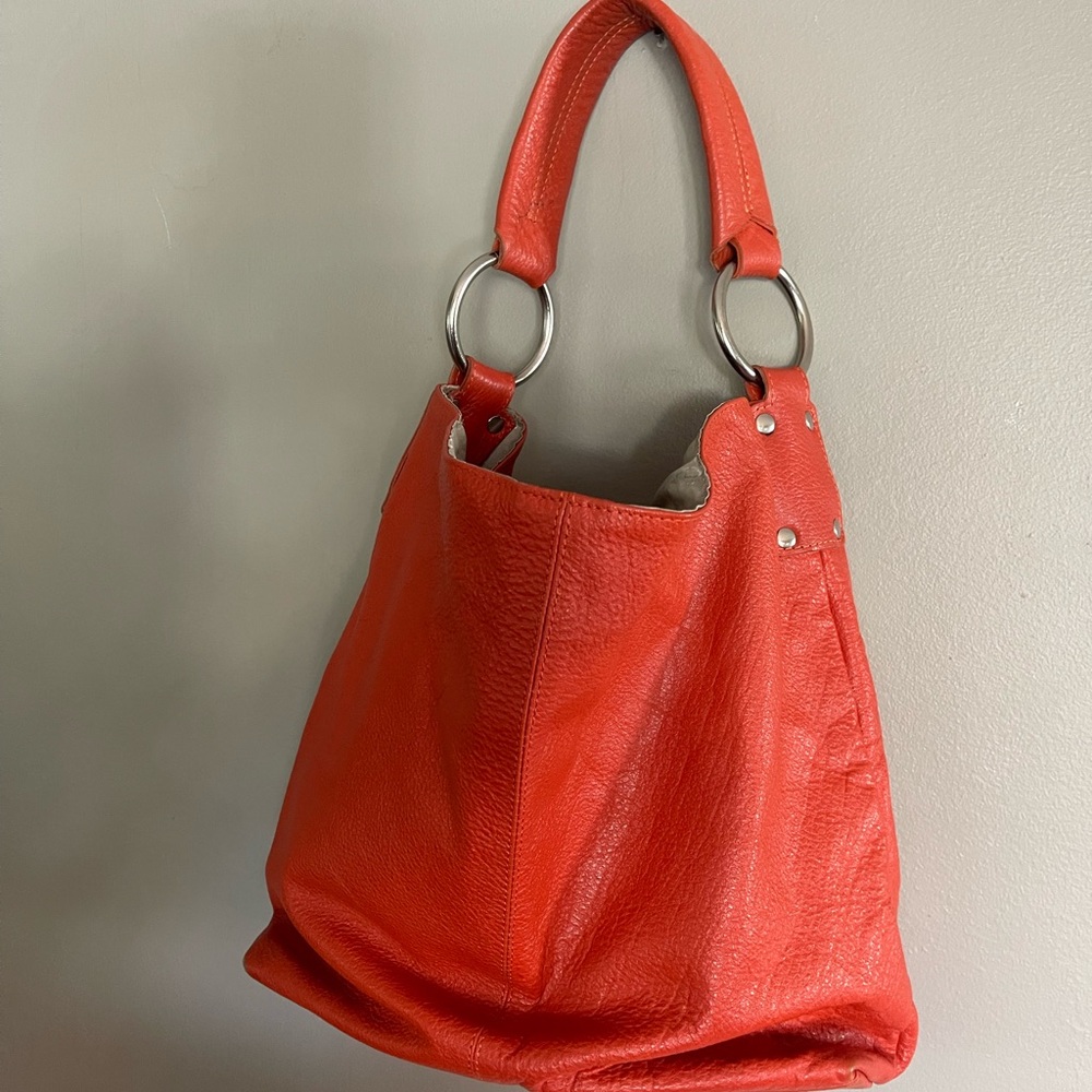 Stylish Orange Leather Hobo Bag